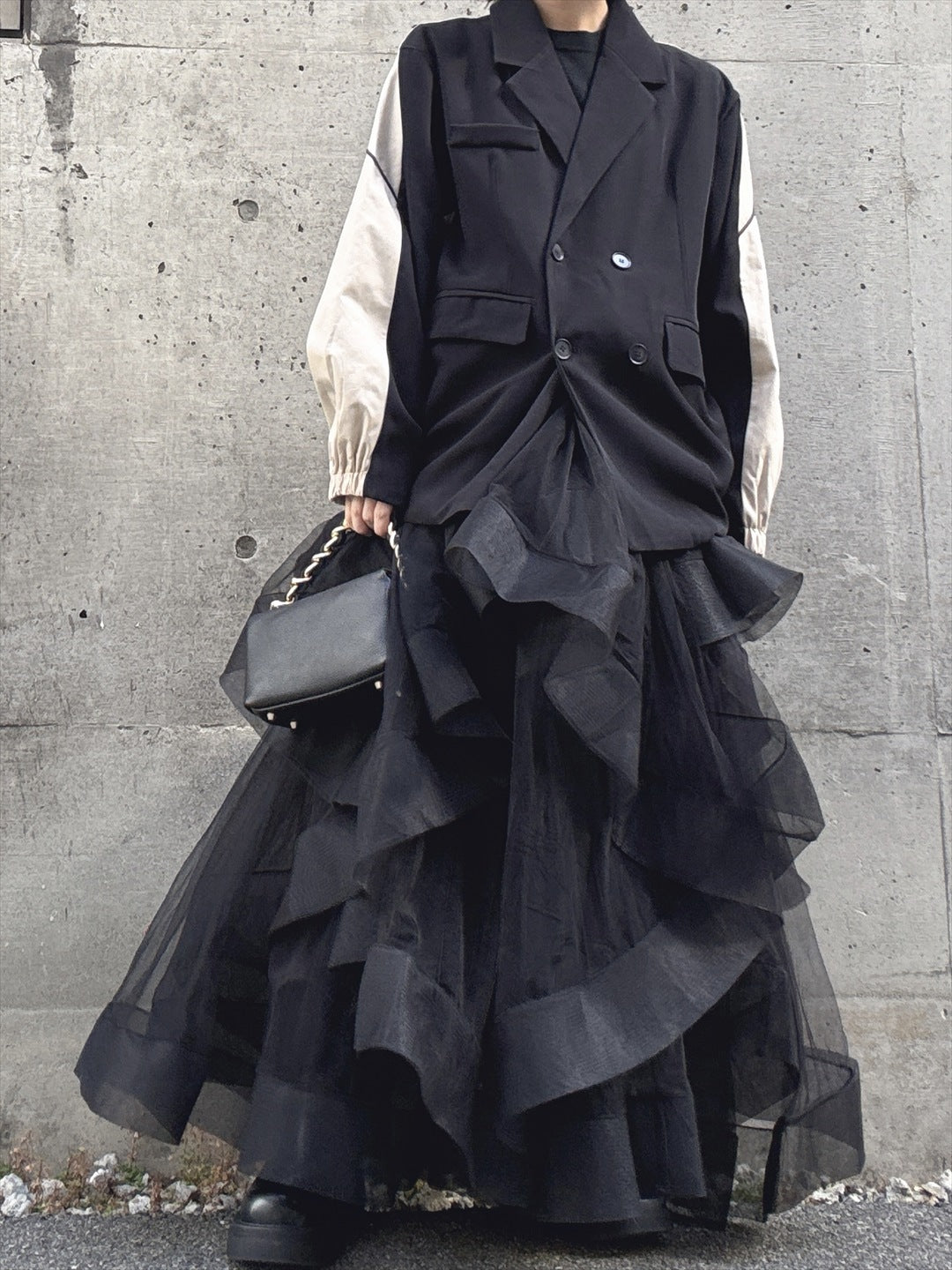 see-through ruffle skirt