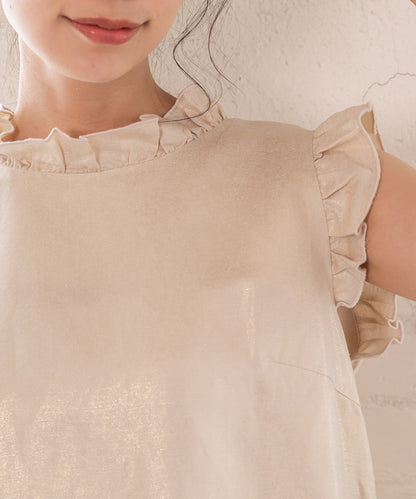 foil linen blend frills no sleeve blouse