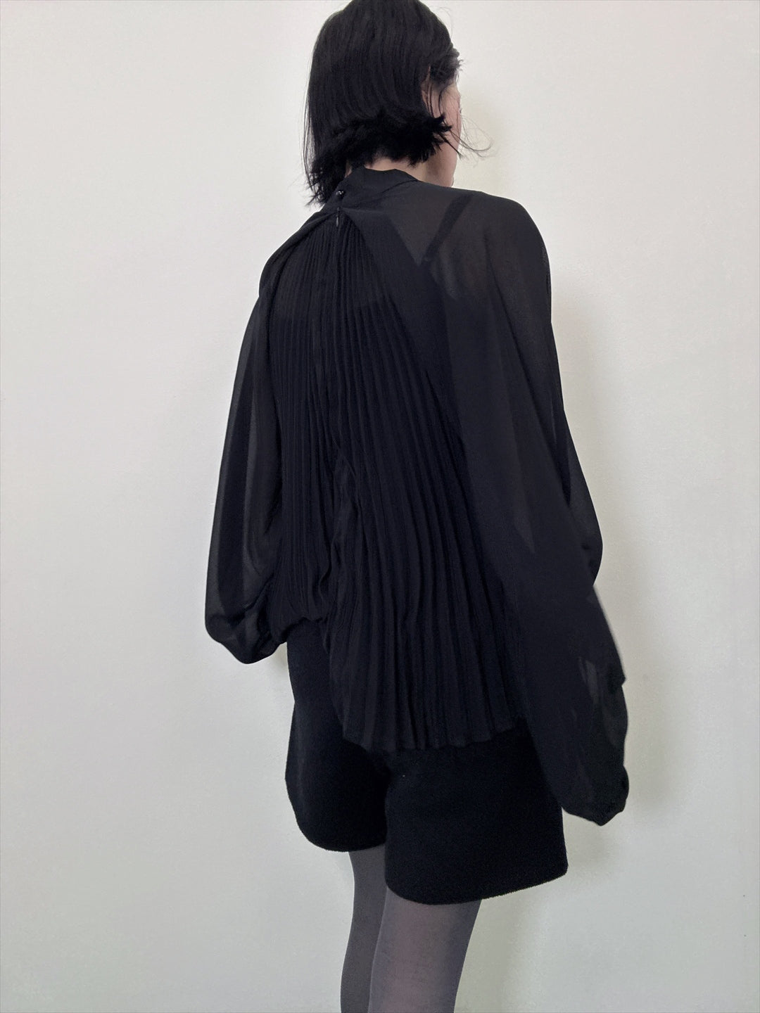 see-through pleated blouse