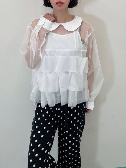 frills tulle long sleeve blouse