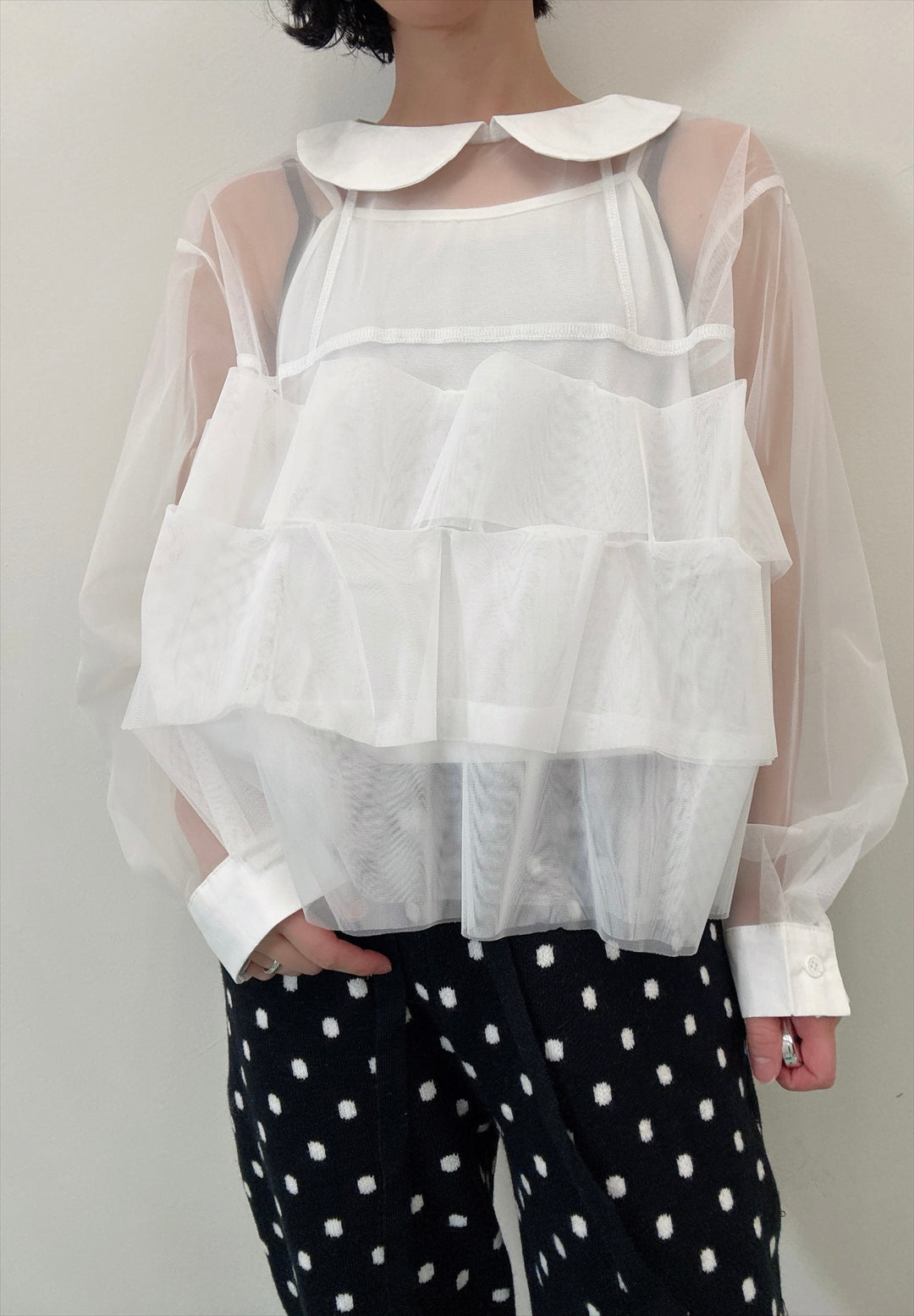frills tulle long sleeve blouse