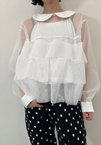 frills tulle long sleeve blouse