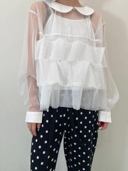 frills tulle long sleeve blouse