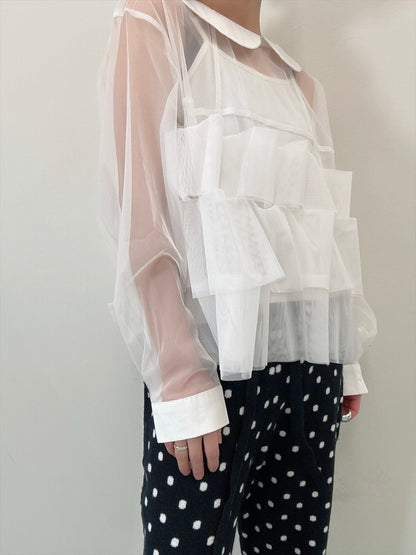 frills tulle long sleeve blouse