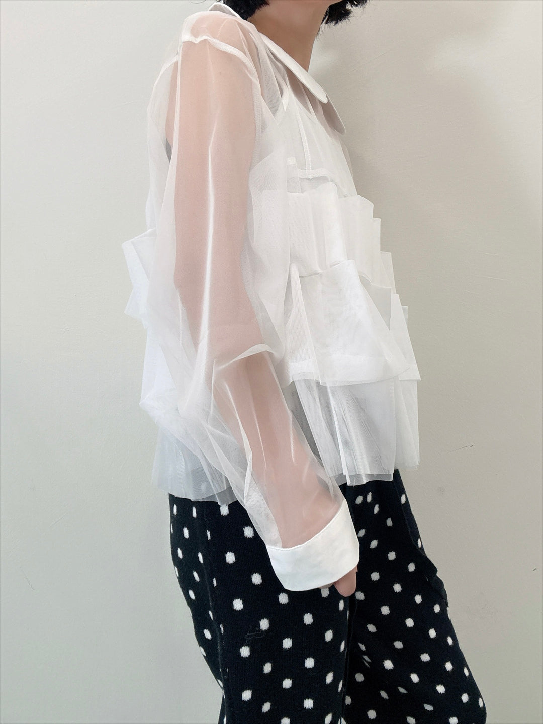 frills tulle long sleeve blouse