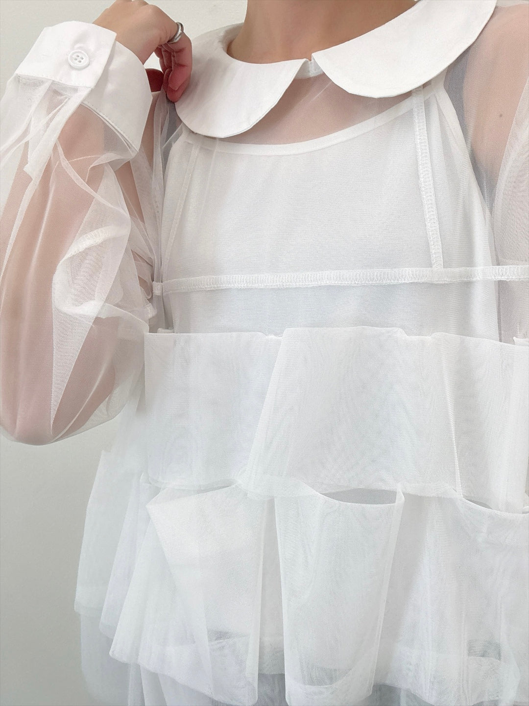 frills tulle long sleeve blouse