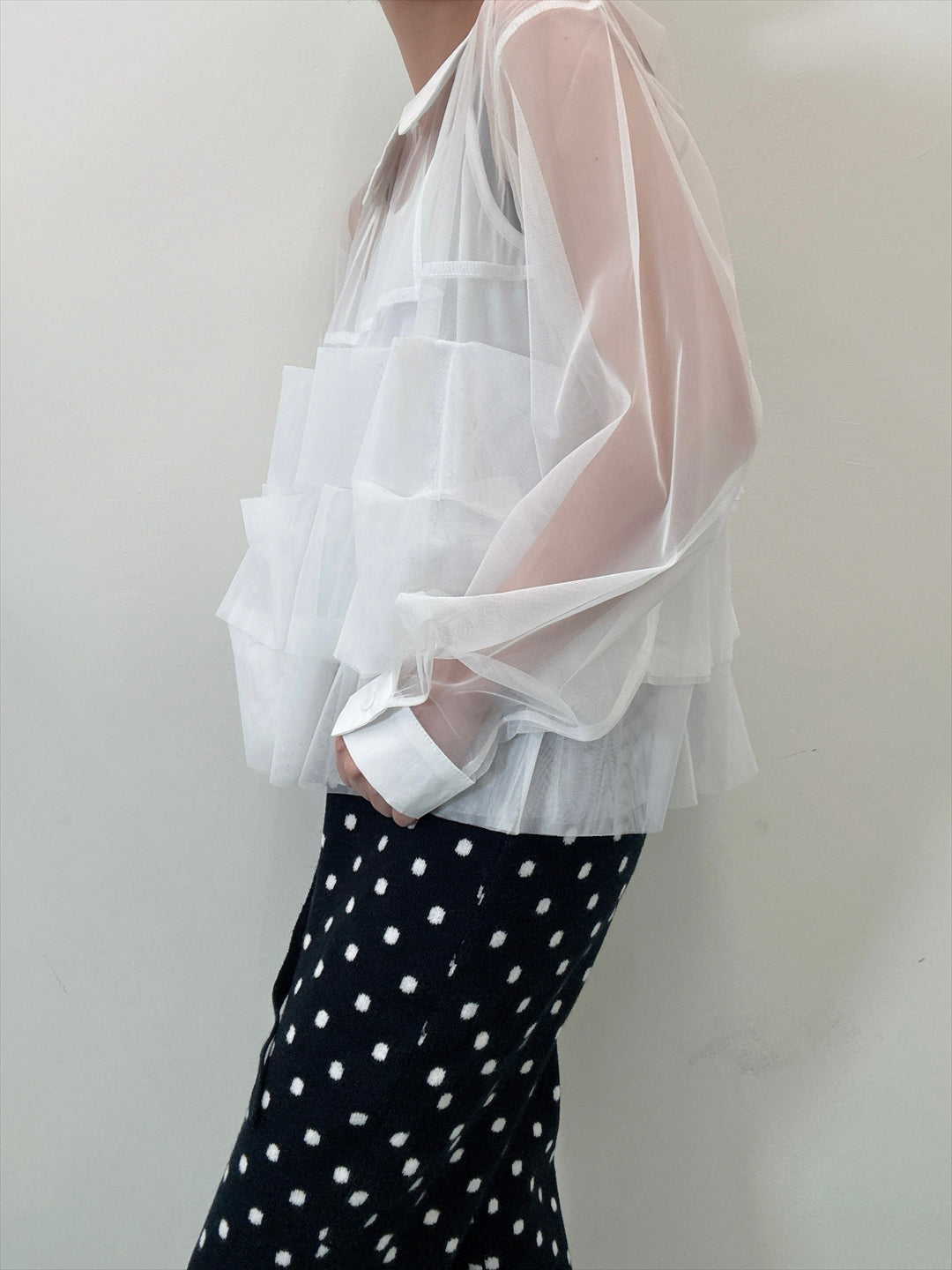 frills tulle long sleeve blouse