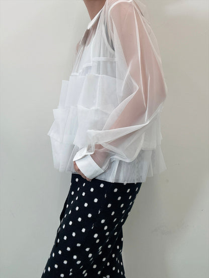 frills tulle long sleeve blouse