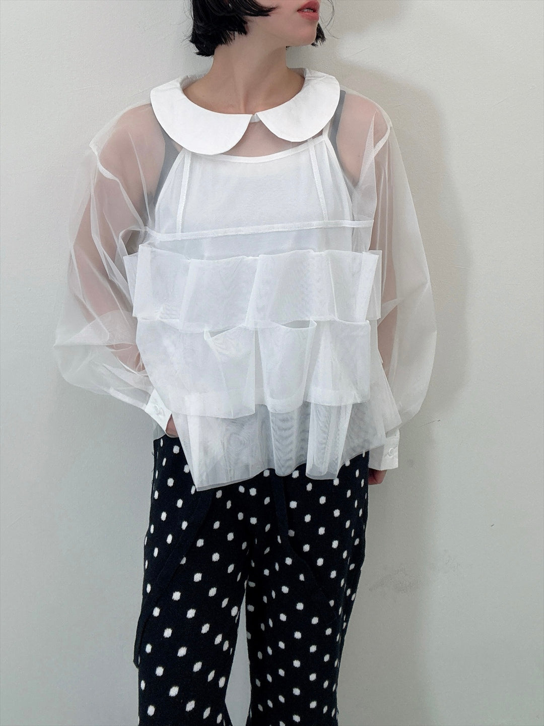 frills tulle long sleeve blouse
