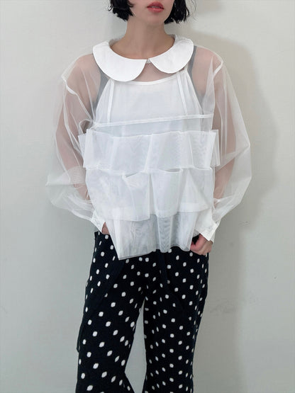 frills tulle long sleeve blouse