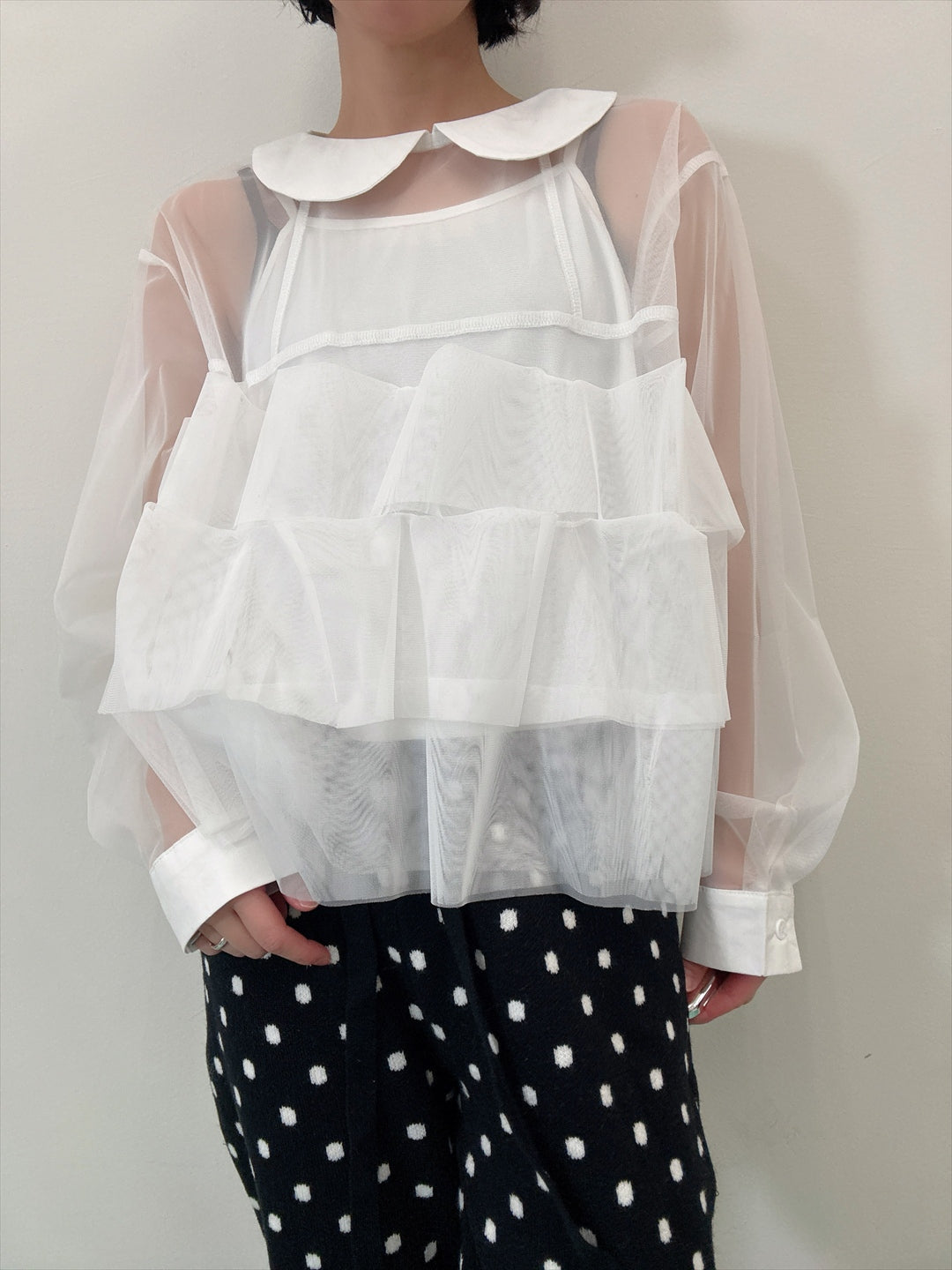 frills tulle long sleeve blouse