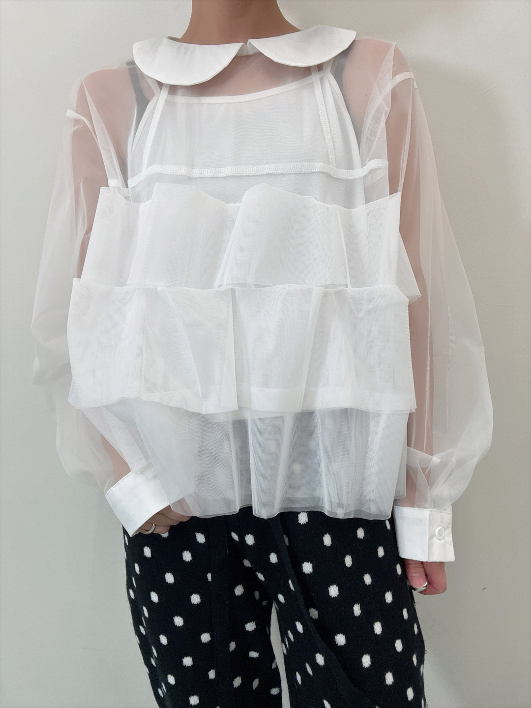 frills tulle long sleeve blouse