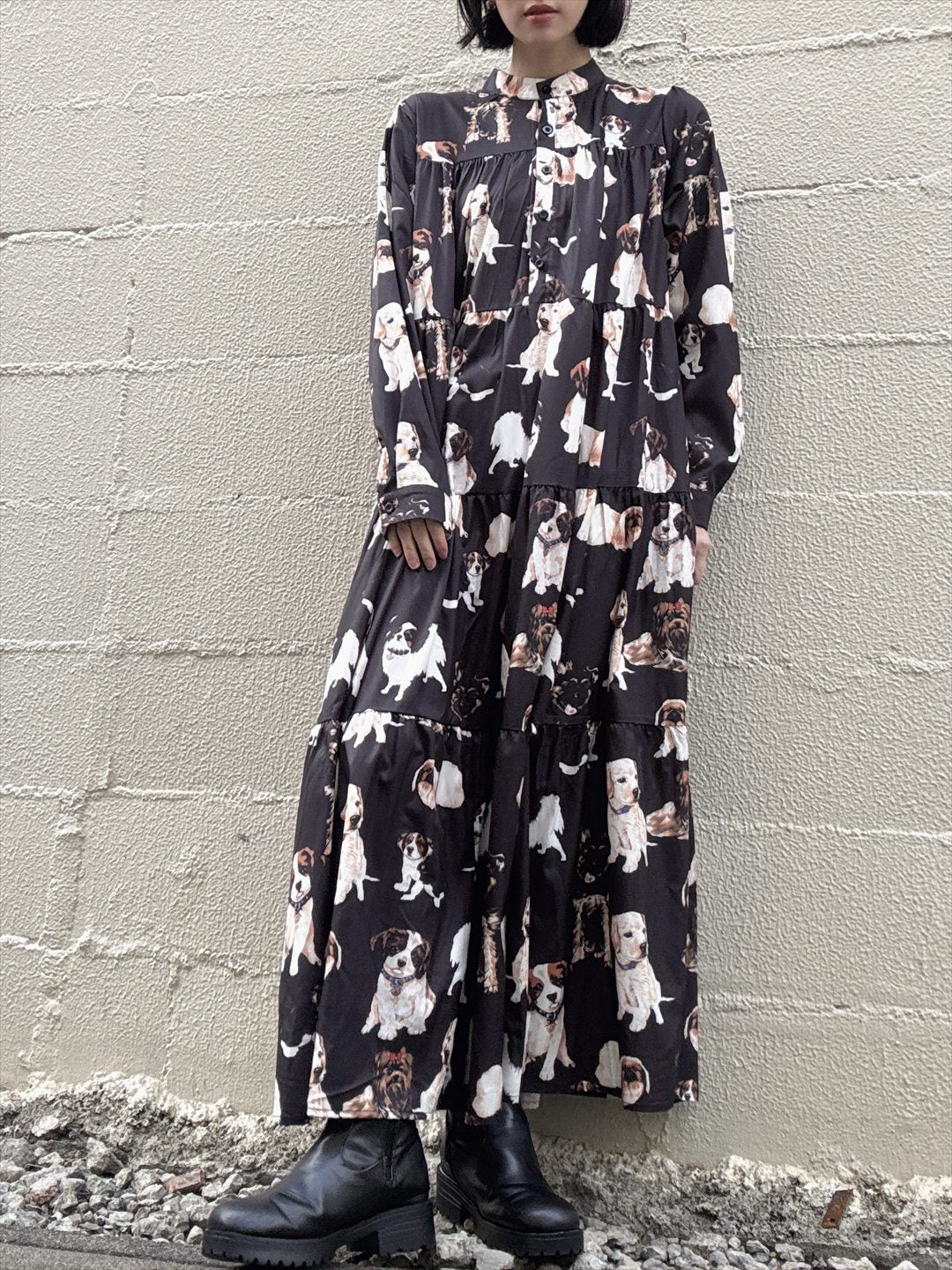 dog print tiered one piece