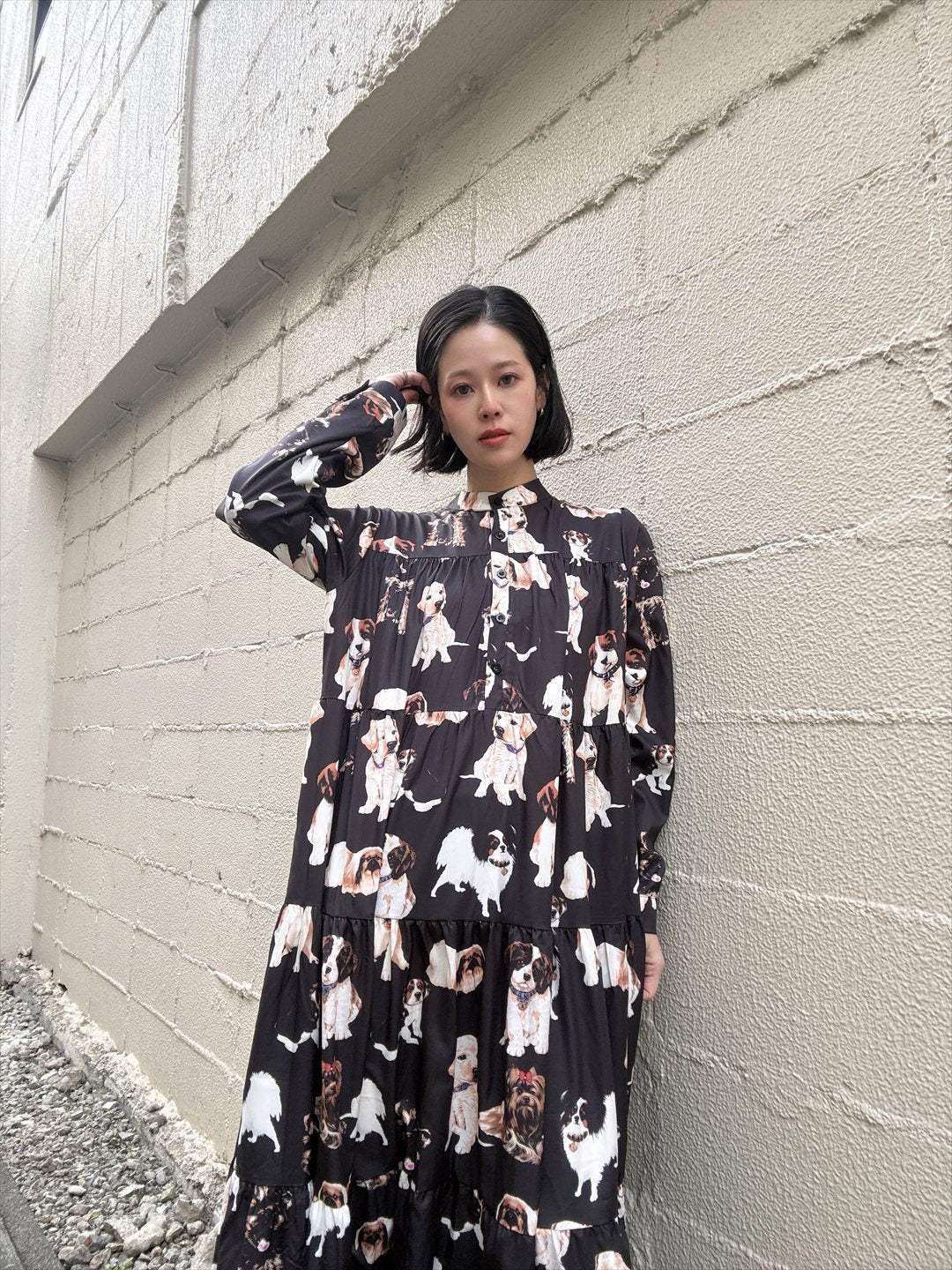 dog print tiered one piece