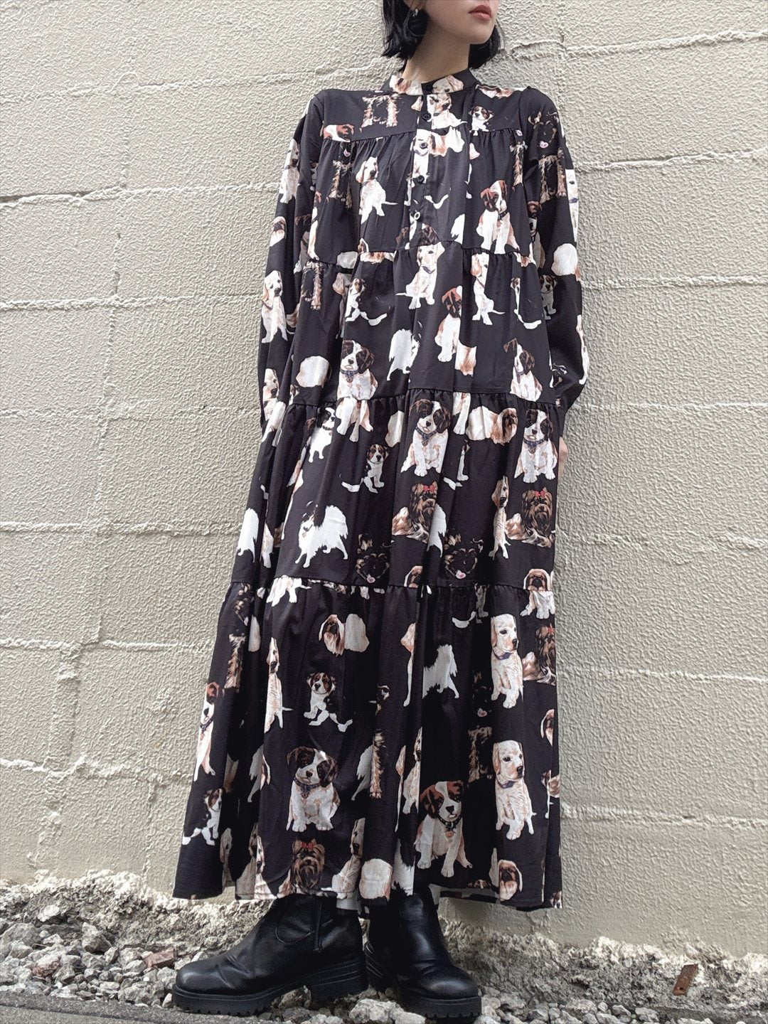 dog print tiered one piece