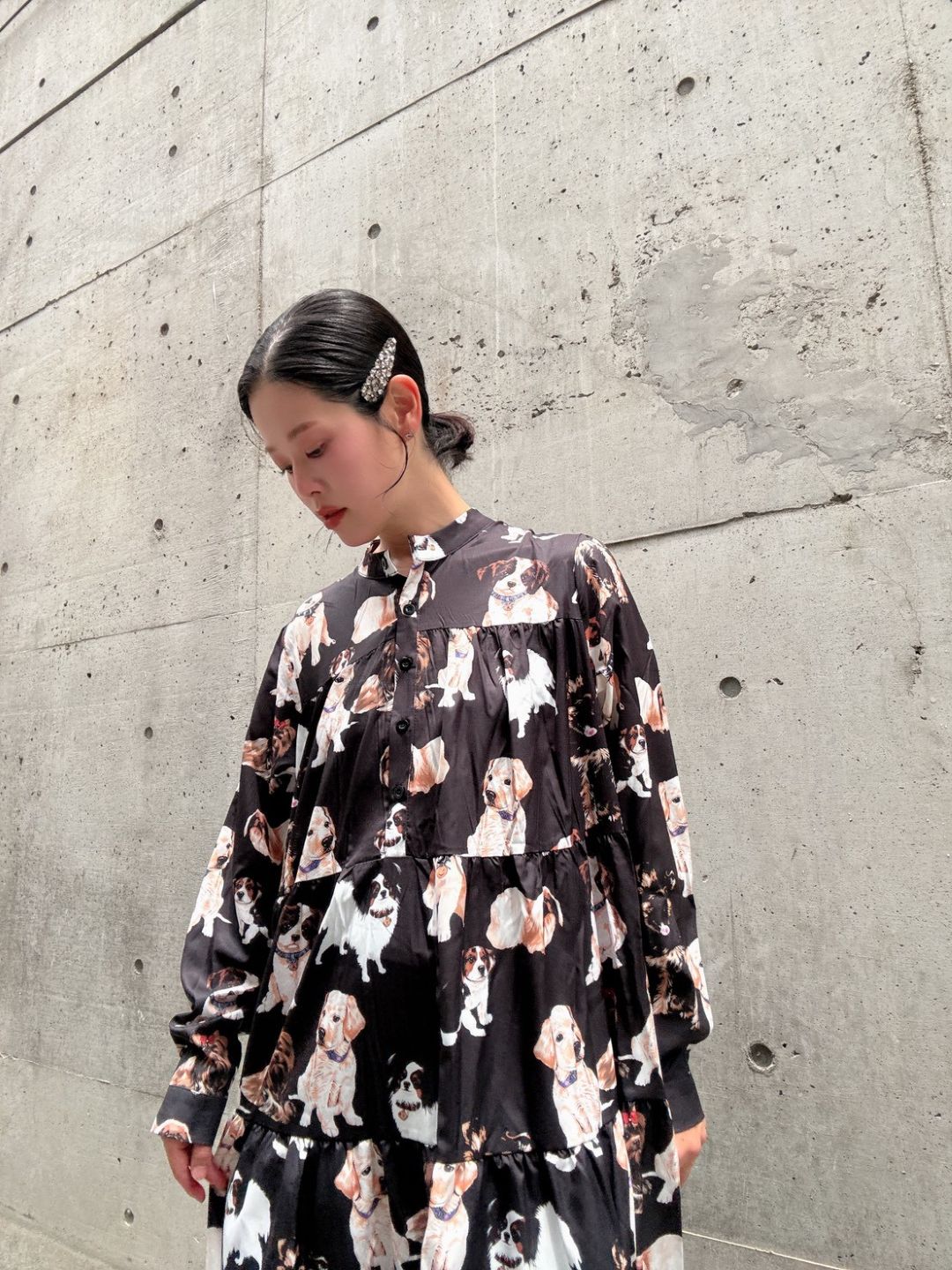 dog print tiered one piece