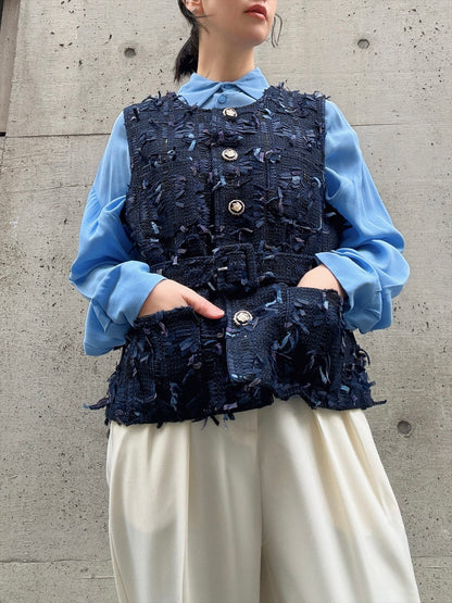 mixed fringe tweed vest