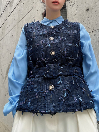 mixed fringe tweed vest
