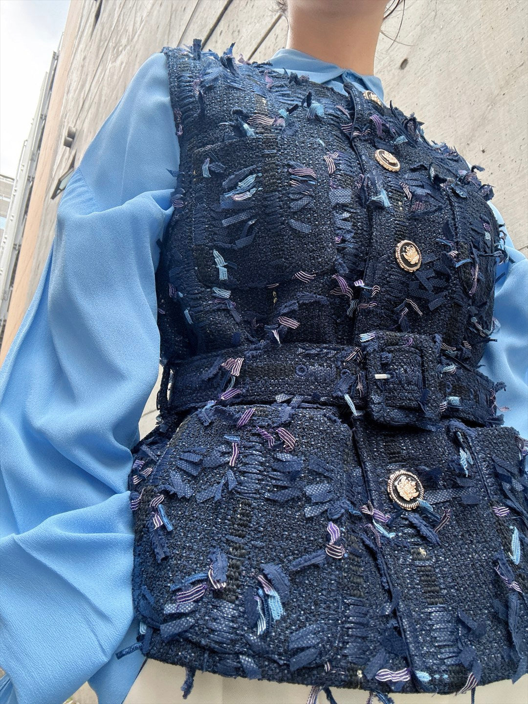 mixed fringe tweed vest