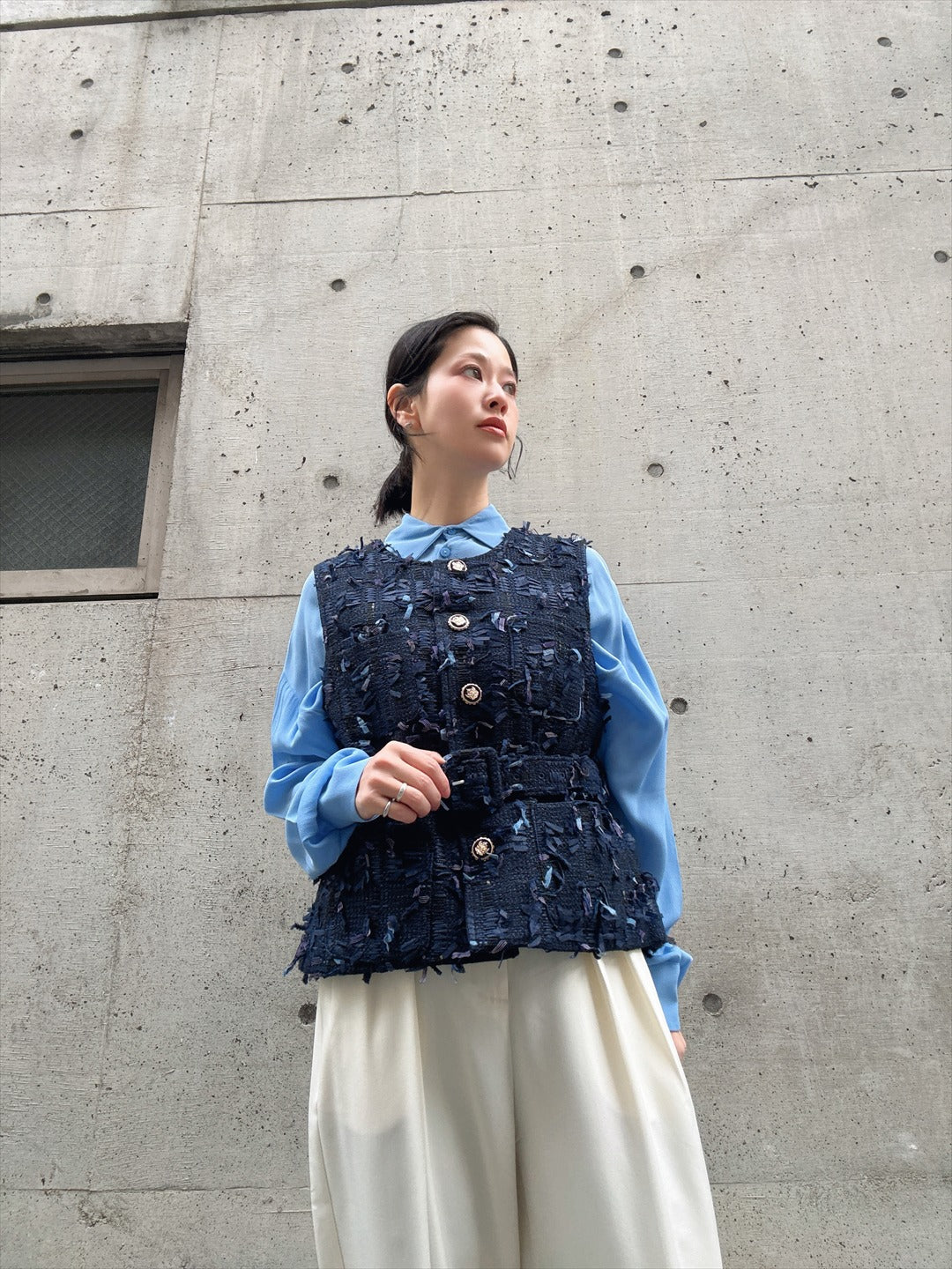 mixed fringe tweed vest