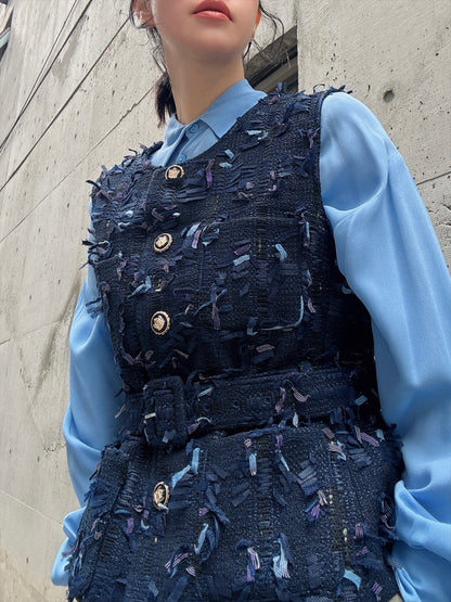 mixed fringe tweed vest