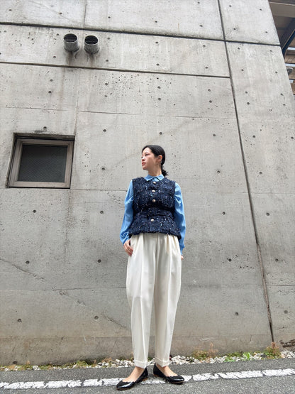 mixed fringe tweed vest