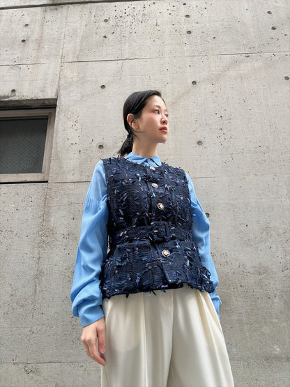 mixed fringe tweed vest