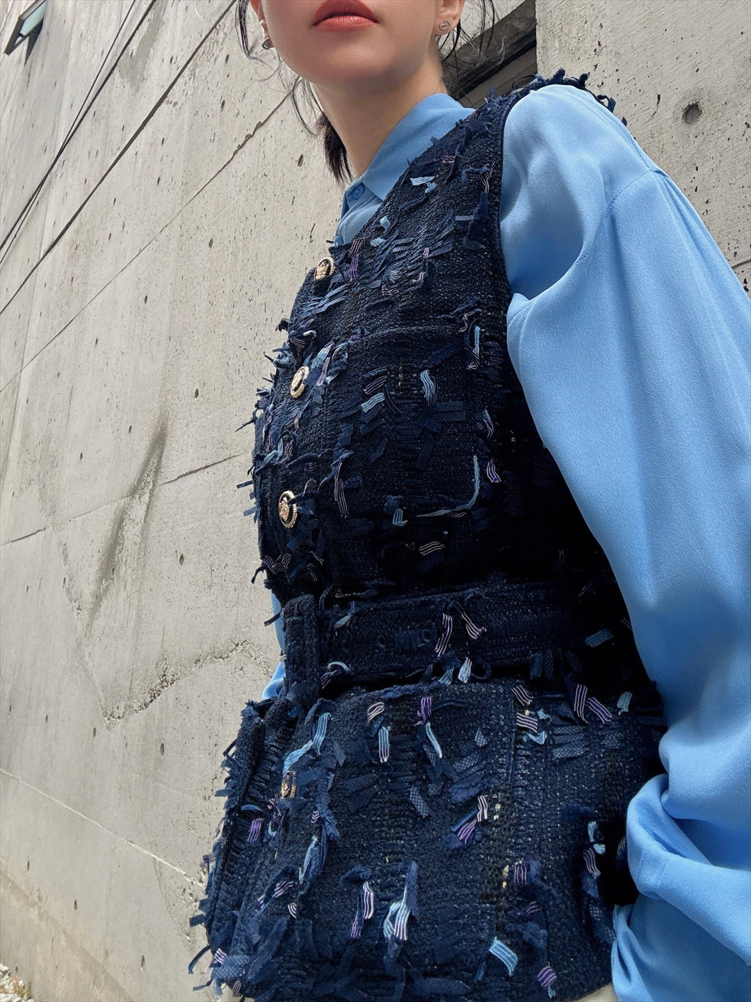 mixed fringe tweed vest