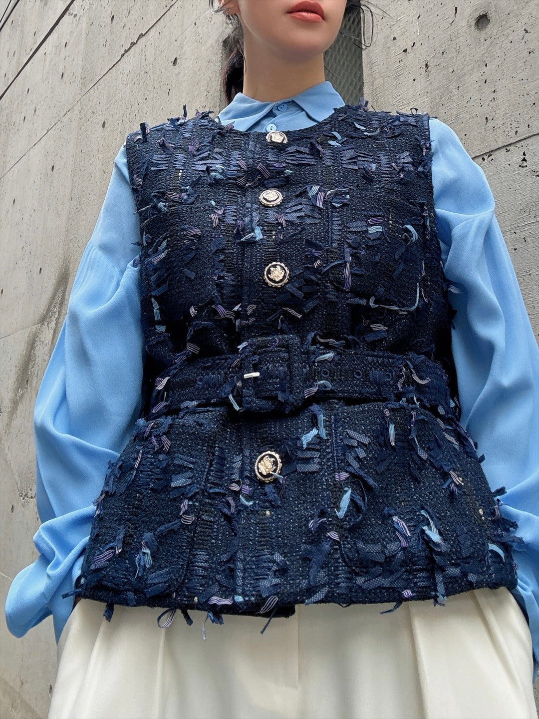 mixed fringe tweed vest