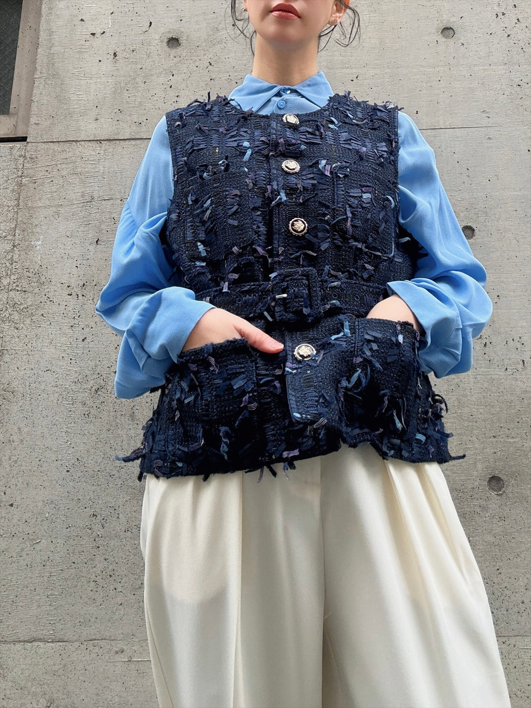 mixed fringe tweed vest