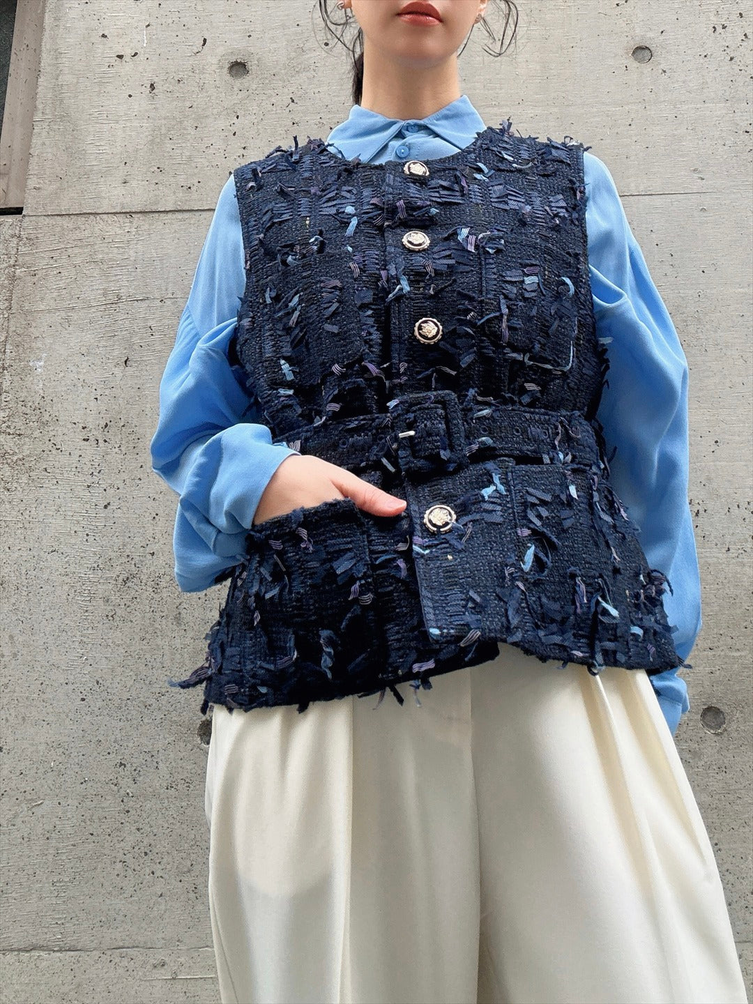 mixed fringe tweed vest