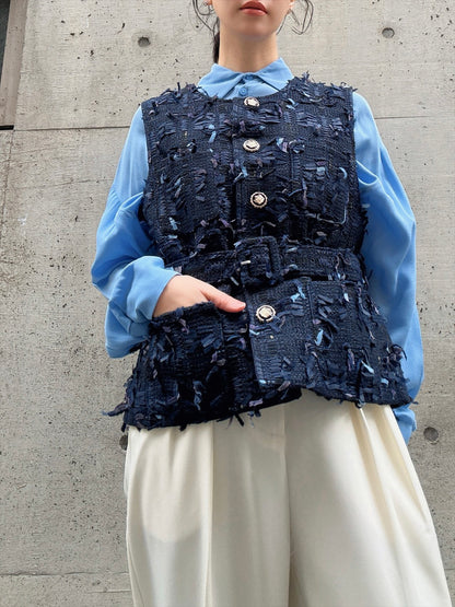 mixed fringe tweed vest