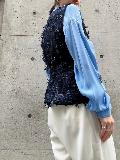 mixed fringe tweed vest