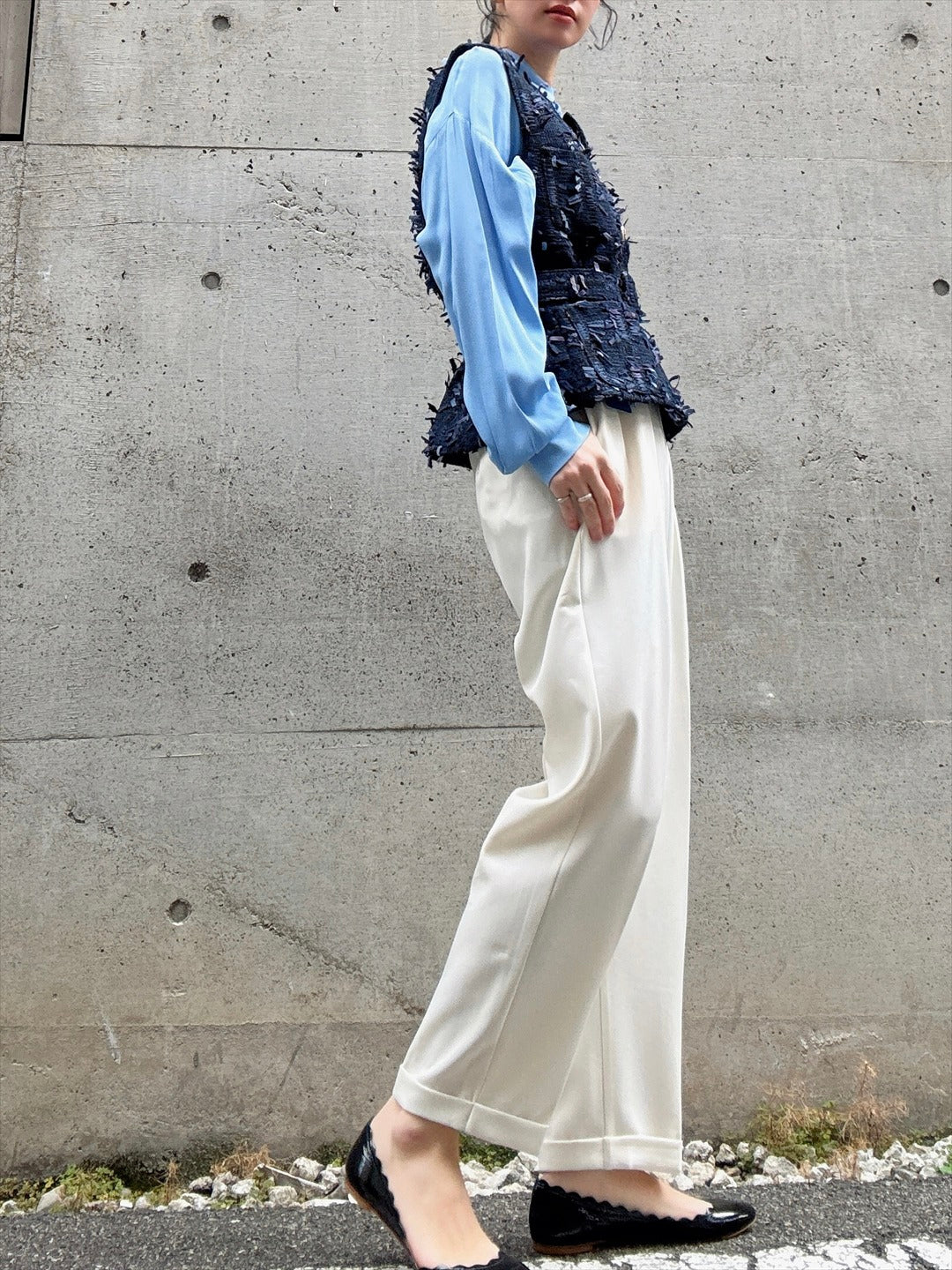 mixed fringe tweed vest