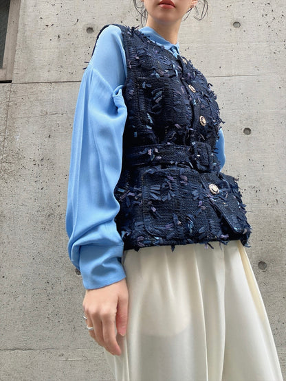 mixed fringe tweed vest