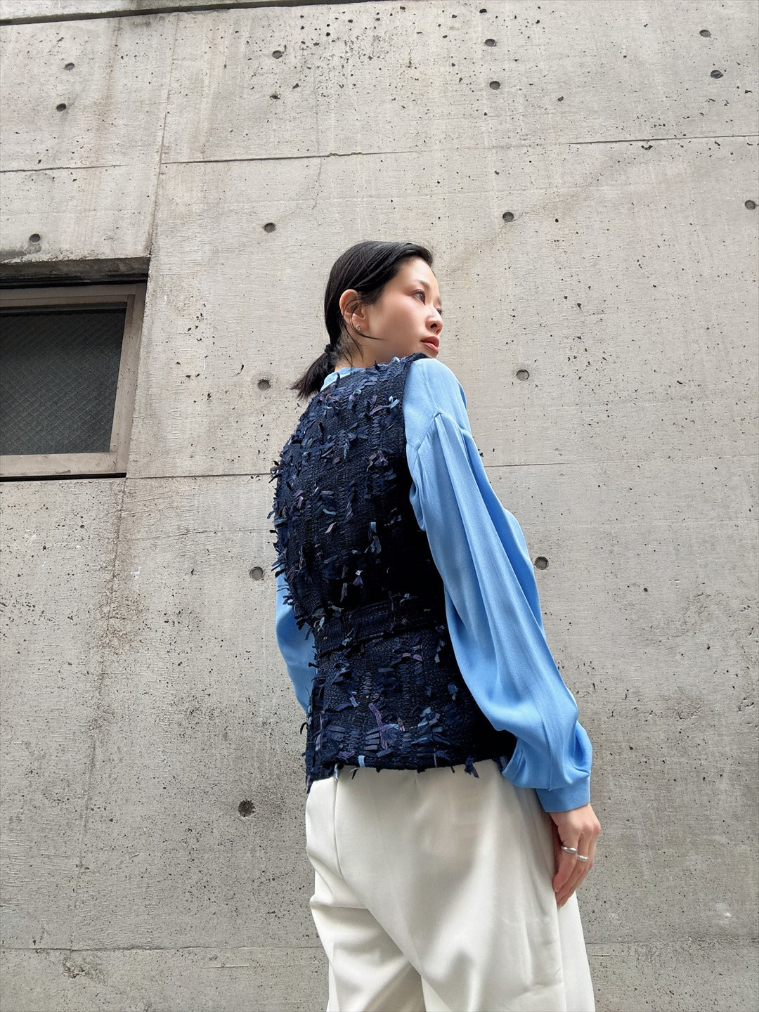 mixed fringe tweed vest