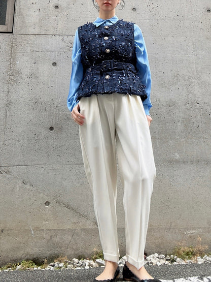 mixed fringe tweed vest