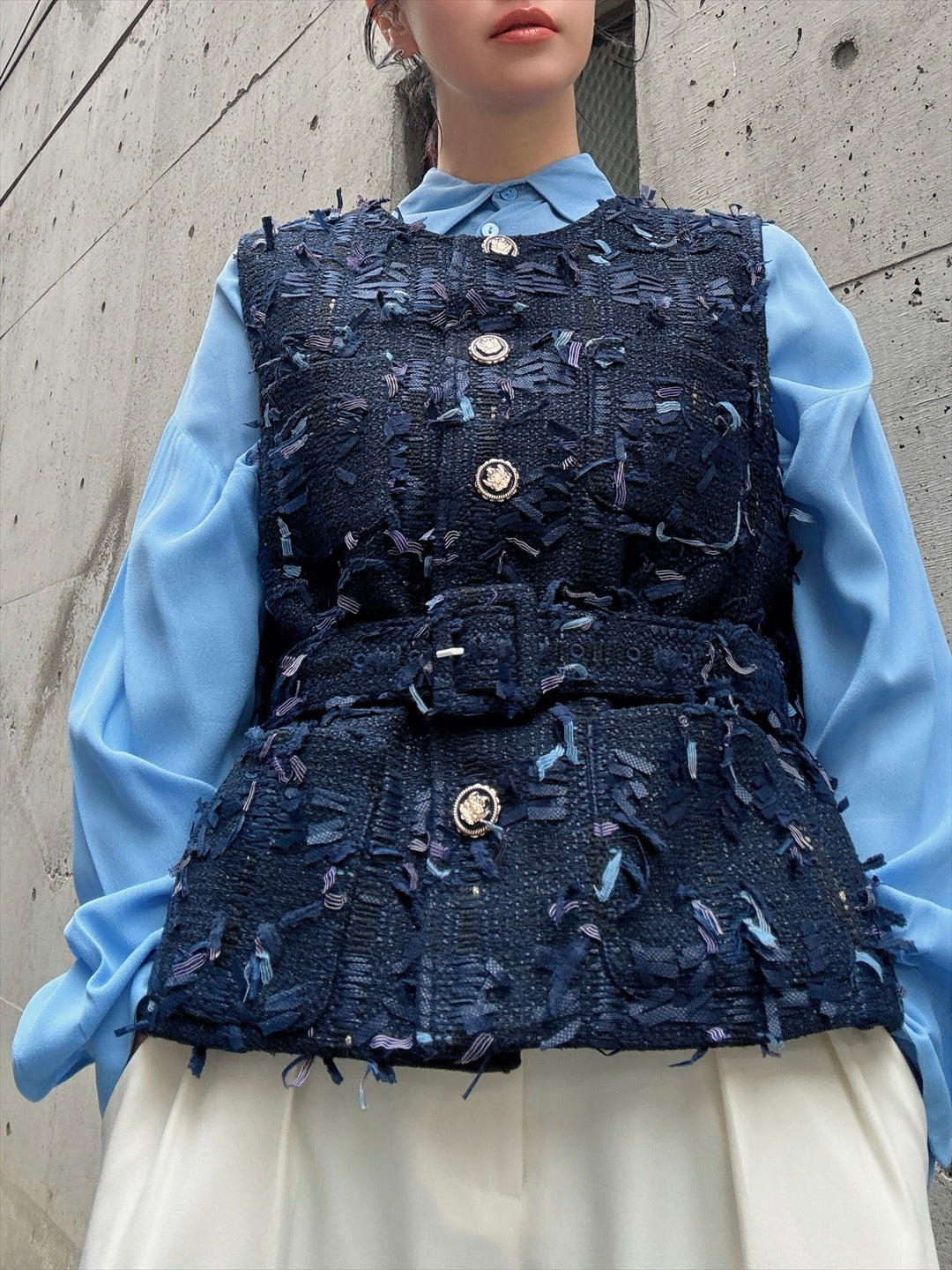 mixed fringe tweed vest