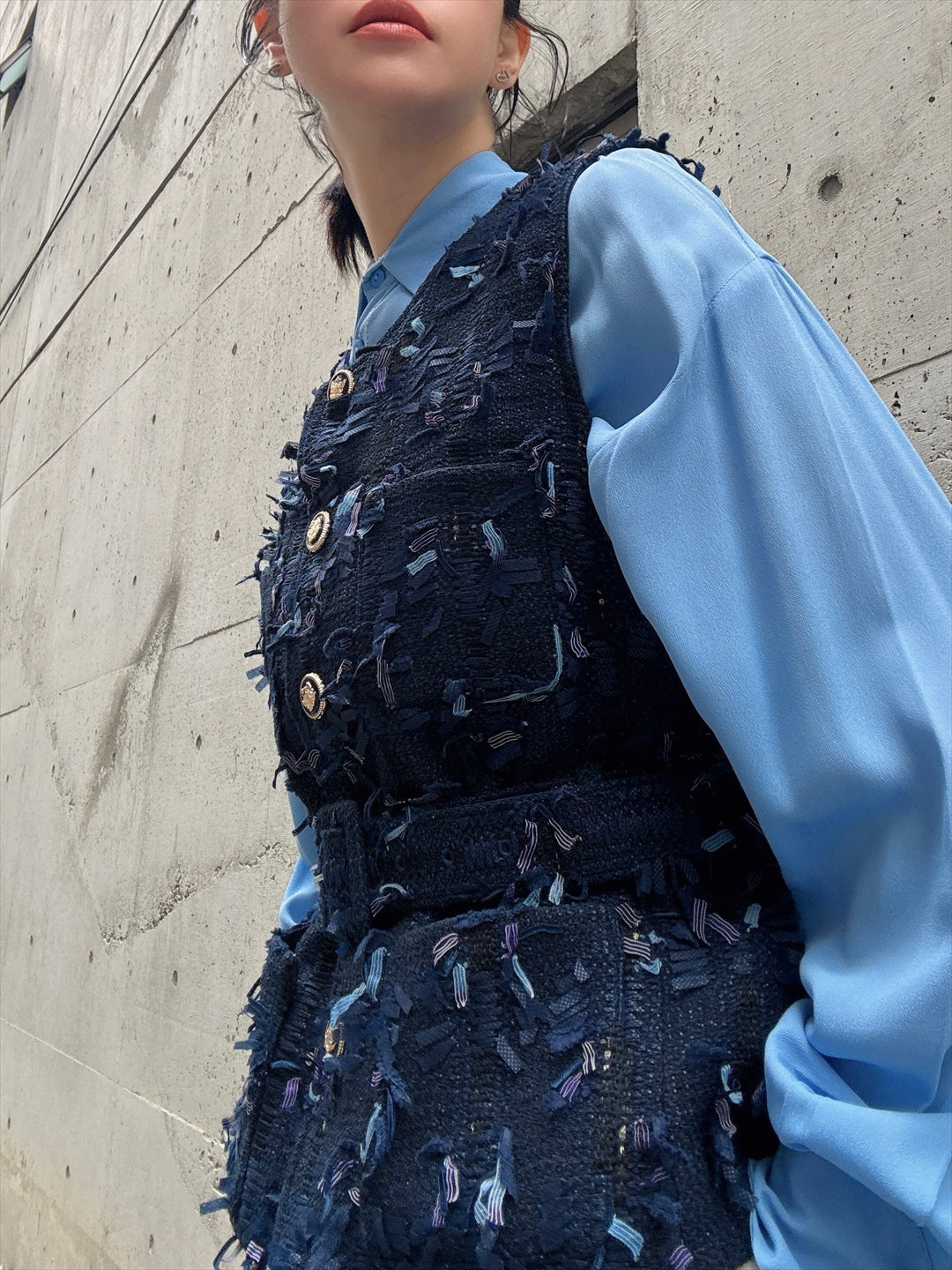 mixed fringe tweed vest