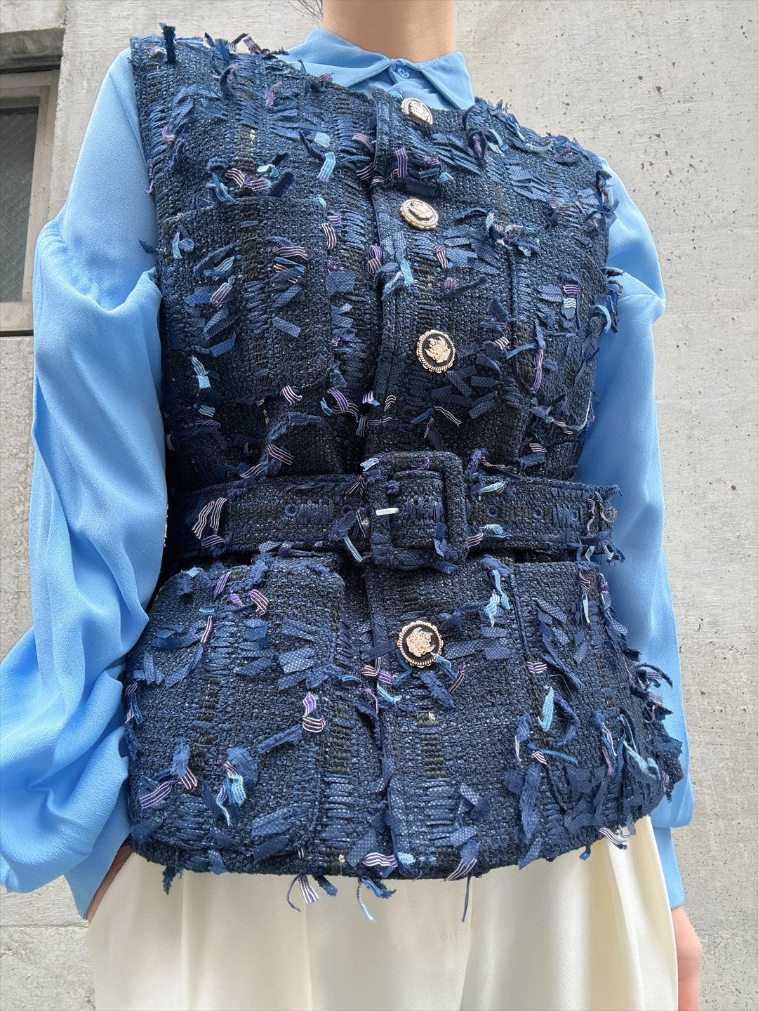 mixed fringe tweed vest