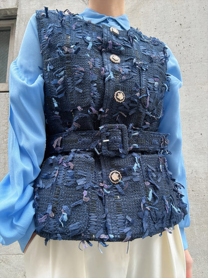 mixed fringe tweed vest