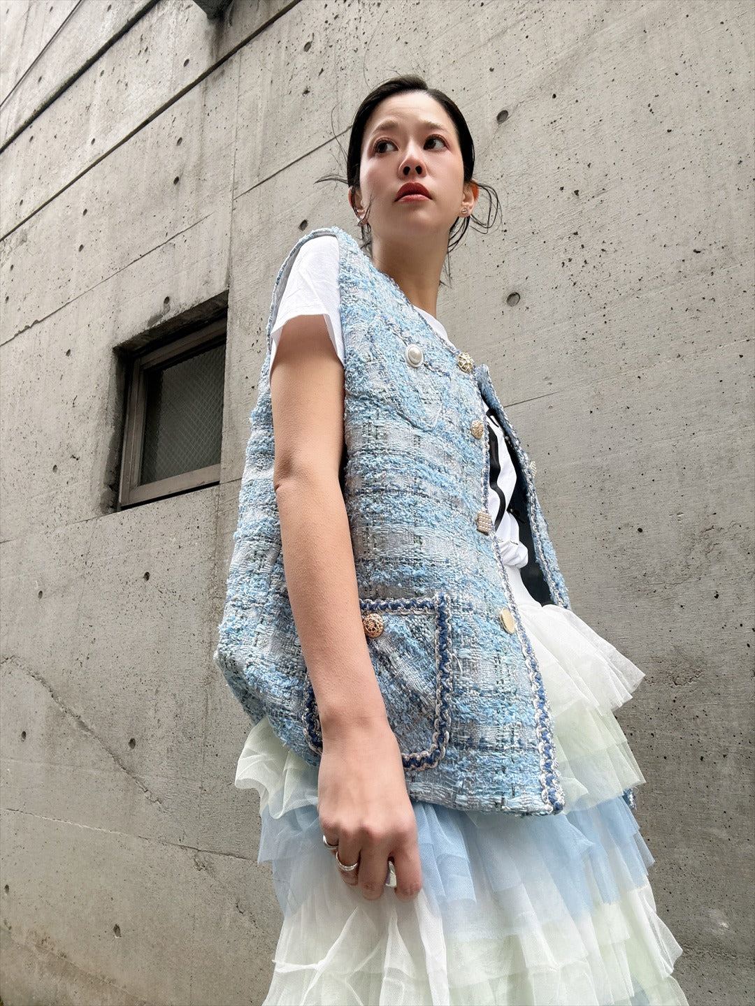 bijou button tweed vest