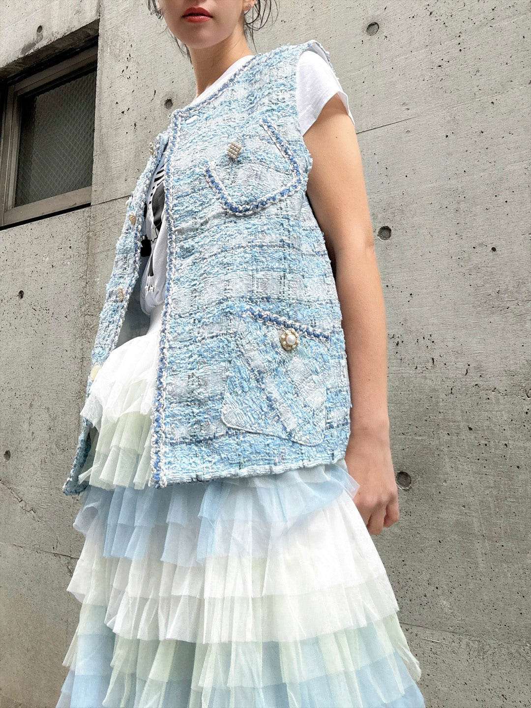 bijou button tweed vest