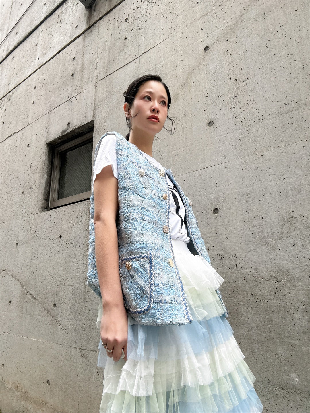 bijou button tweed vest