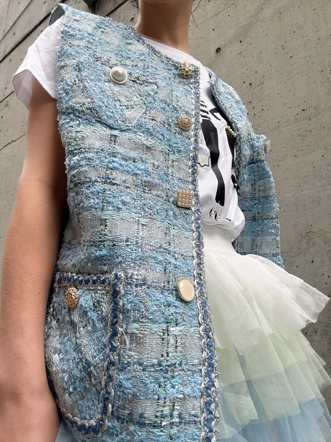 bijou button tweed vest