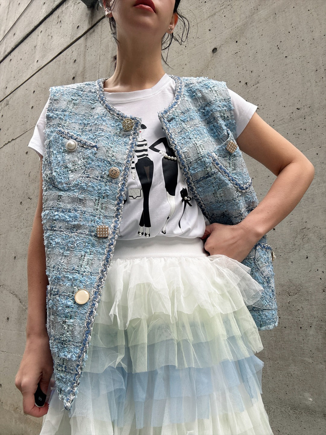 bijou button tweed vest