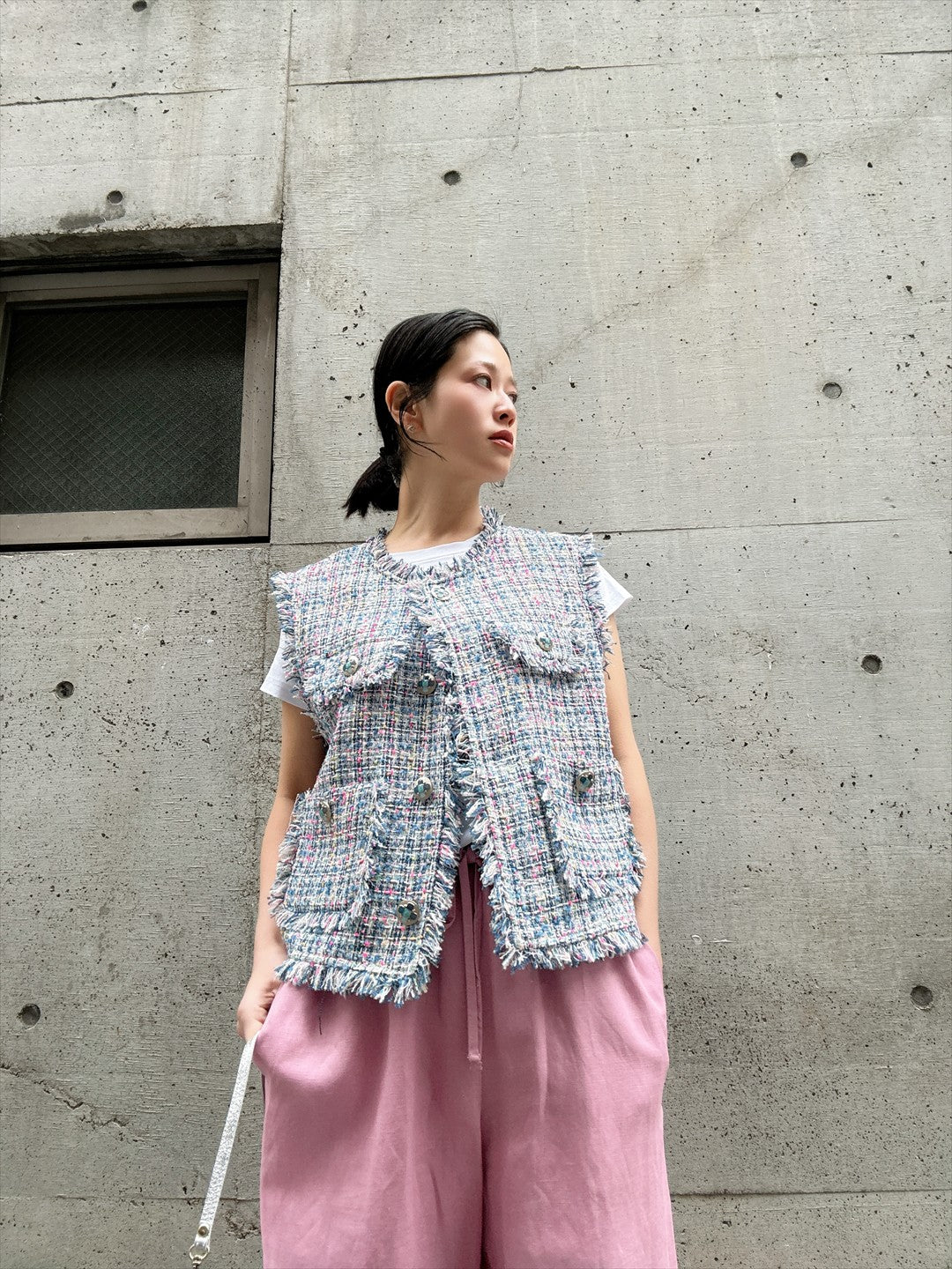 multicolor tweed vest