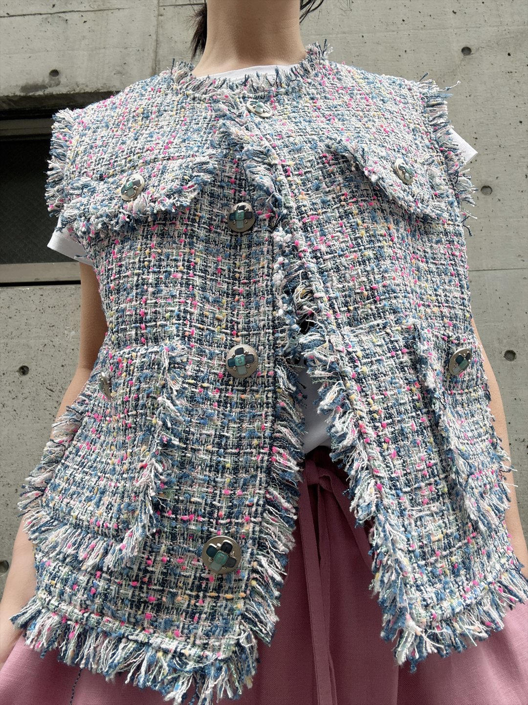 multicolor tweed vest