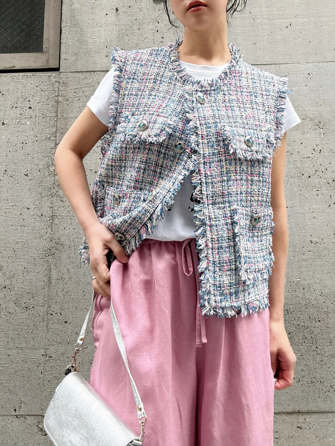 multicolor tweed vest