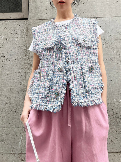 multicolor tweed vest